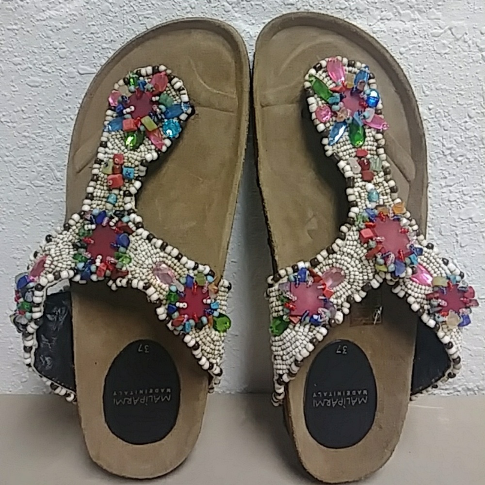 NWOT MALIPARMI Beaded sandals. Made in Italy. S37